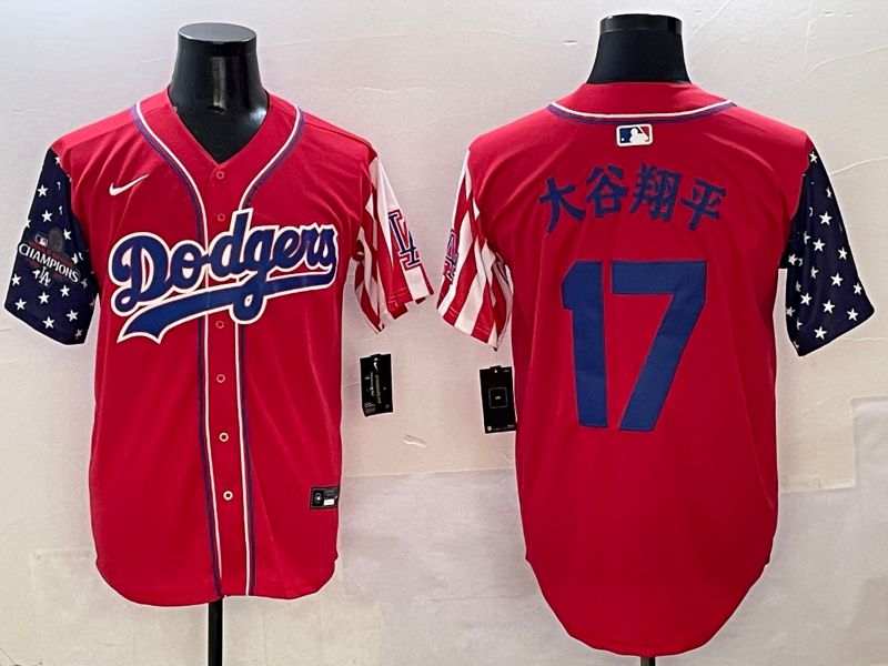 Men Los Angeles Dodgers 17 Ohtani Red a generation of national flags Joint name 2025 Nike MLB Jersey style 6